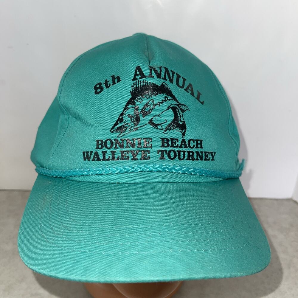 Vtg fishing Hat MN 8th Annual Bonnie Beach Walleye Tourney snapback Cap Trucker